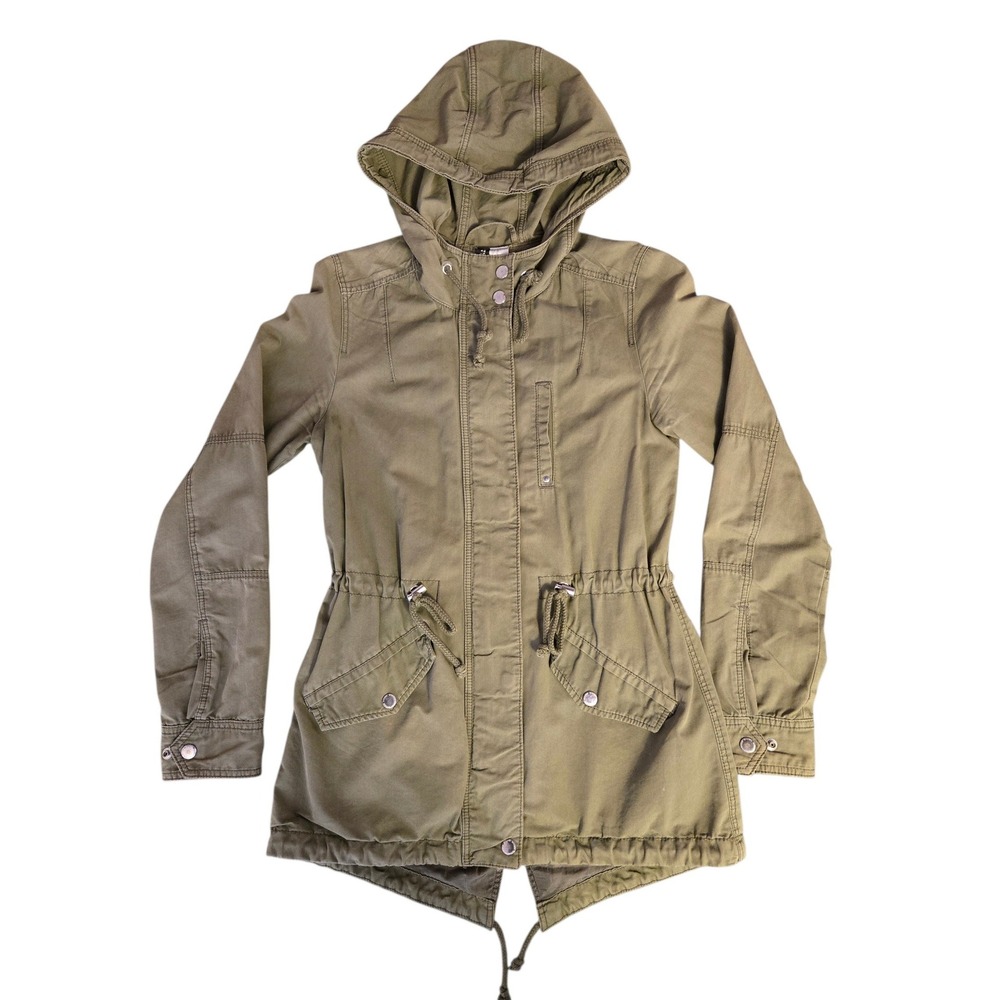 H&M DIVIDED Khaki‎ Green Hooded Utility Anorak Jacket Women Size 4 - Picture 5 of 12
